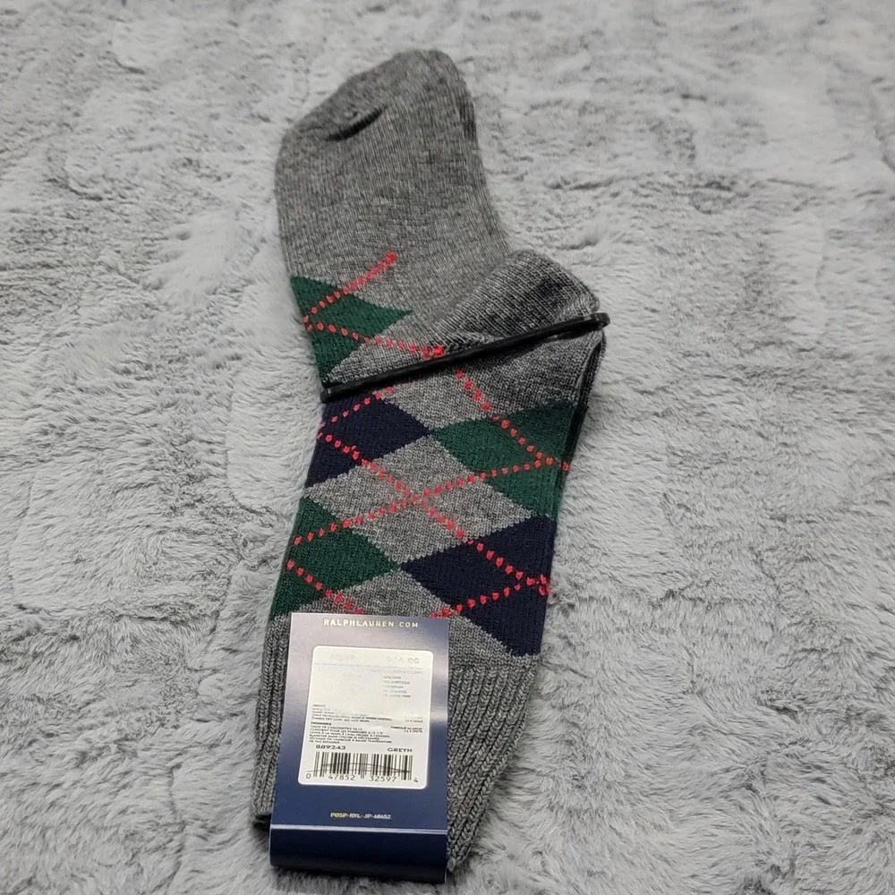 Polo Ralph Lauren Wool Socks Mens 10-13 Gray Argyle Dress Mid Calf‎ Japan